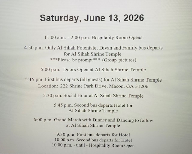 2026 Ball agenda — Saturday